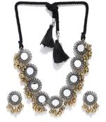 Infuzze Oxidised Silver-Toned & Antique Gold-Toned Mirror-Work Jewellery Set