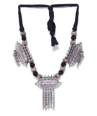 Infuzze Oxidised Silver-Toned & Black Afghan Necklace 2