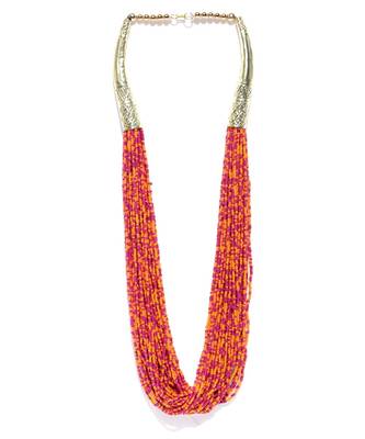 Infuzze Orange & Pink Beaded Handcrafted Multistranded Necklace 1
