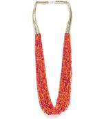 Infuzze Orange & Pink Beaded Handcrafted Multistranded Necklace