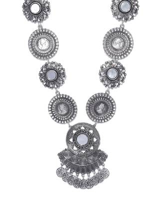 Infuzze Oxidised Silver-Toned Textured Mirror-Work Necklace 1