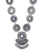 Infuzze Oxidised Silver-Toned Textured Mirror-Work Necklace