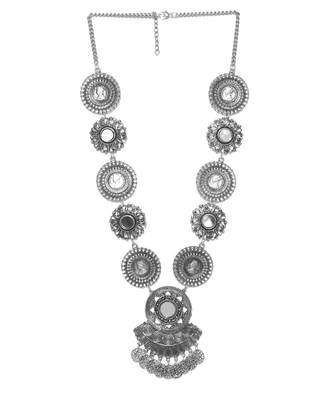 Infuzze Oxidised Silver-Toned Textured Mirror-Work Necklace 2