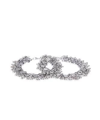 Infuzze Set of 2 Oxidised Silver-Toned Textured Anklets 1