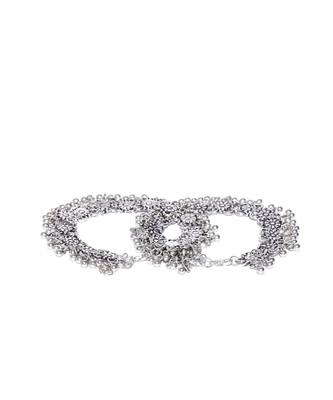 Infuzze Set of 2 Oxidised Silver-Toned Textured Anklets 2