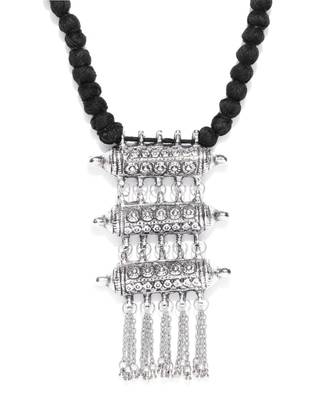 Infuzze Oxidised Silver-Toned & Black Textured Tribal Necklace 1