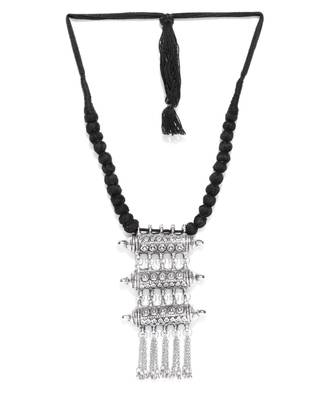 Infuzze Oxidised Silver-Toned & Black Textured Tribal Necklace 2