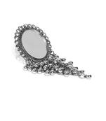 Infuzze Women Oxidised Silver-Toned Mirror-Work Adjustable Ring