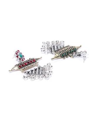 Infuzze Oxidised Silver-Toned & Antique Gold-Toned Stone-Studded Drop Earrings 3