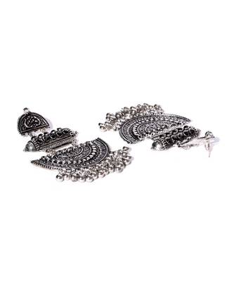 Infuzze Oxidised Silver-Toned & Black Stone-Studded Crescent Shaped Chandbalis 2