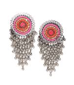 Infuzze Oxidised Silver-Toned & Pink Beaded Classic Drop Earrings