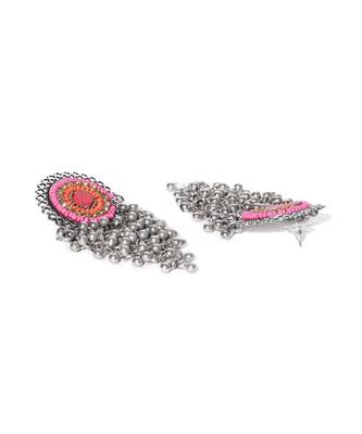 Infuzze Oxidised Silver-Toned & Pink Beaded Classic Drop Earrings 2