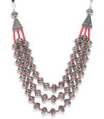 Infuzze Oxidised Silver-Toned & Red Layered Tribal Necklace