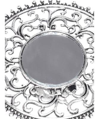 Infuzze Women Oxidised Silver-Toned Mirror-Work Textured Adjustable Tribal Ring 3