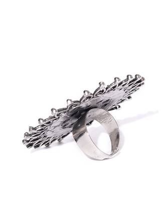 Infuzze Oxidised Silver-Toned & Pink Stone-Studded Adjustable Oversized Ring 2
