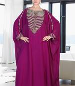 Wine embroidered georgette islamic kaftan