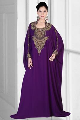 Purple embroidered georgette islamic kaftan 1