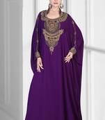Purple embroidered georgette islamic kaftan