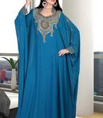 Turquoise embroidered georgette islamic kaftan