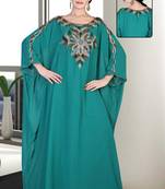 Turquoise embroidered georgette islamic kaftan