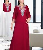 Maroon embroidered georgette islamic kaftan