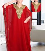 Red embroidered georgette islamic kaftan
