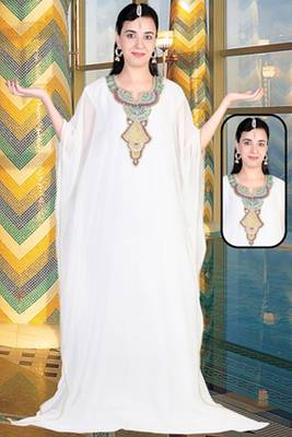 White embroidered georgette islamic kaftan 1