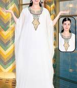 White embroidered georgette islamic kaftan