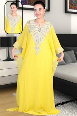 Yellow embroidered georgette islamic kaftan 1