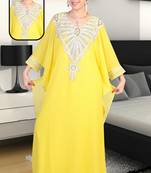 Yellow embroidered georgette islamic kaftan