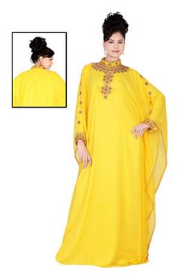 Yellow embroidered georgette islamic kaftan 1