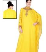Yellow embroidered georgette islamic kaftan