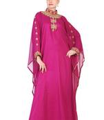 Rani-pink embroidered georgette islamic kaftan