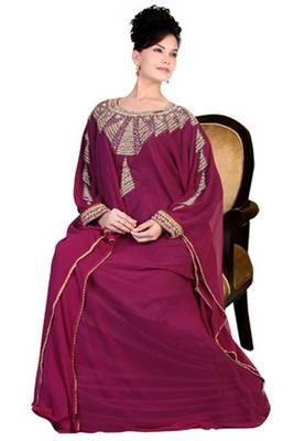 Wine embroidered georgette islamic kaftan 1