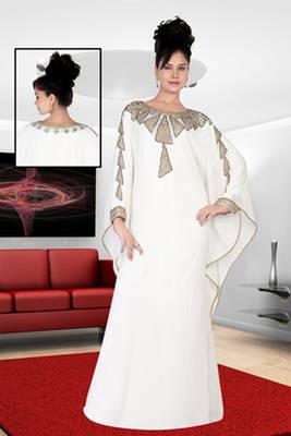 White embroidered georgette islamic kaftan 1