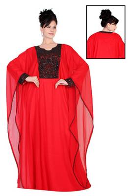 Red embroidered georgette islamic kaftan 1