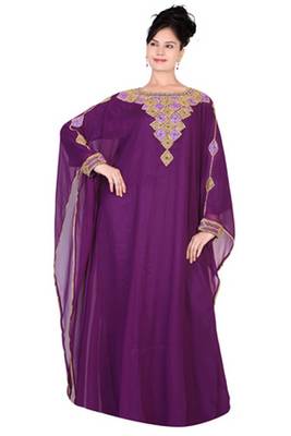 Wine embroidered georgette islamic kaftan 1
