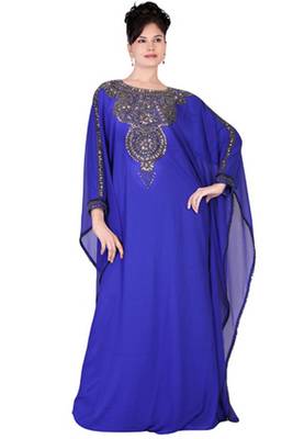 Blue embroidered georgette islamic kaftan 1