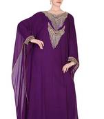 Purple embroidered georgette islamic kaftan