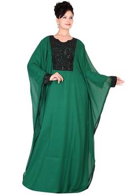 Green embroidered georgette islamic kaftan 1