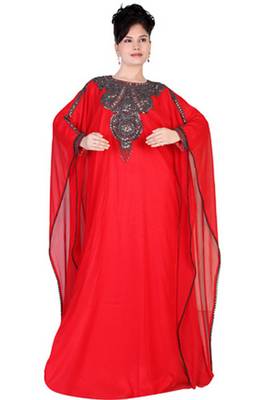 Red embroidered georgette islamic kaftan 1