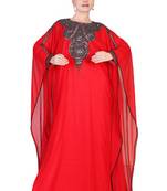 Red embroidered georgette islamic kaftan