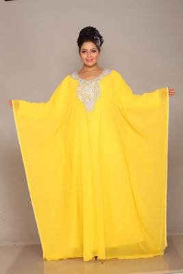 Yellow embroidered georgette islamic kaftan 1