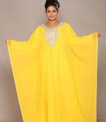 Yellow embroidered georgette islamic kaftan