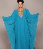 Turquoise embroidered georgette islamic kaftan