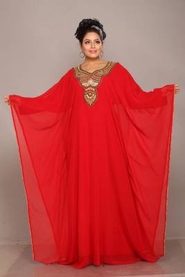 Red embroidered georgette islamic kaftan 1