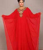 Red embroidered georgette islamic kaftan