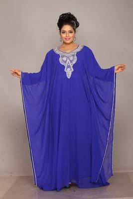 Blue embroidered georgette islamic kaftan 1