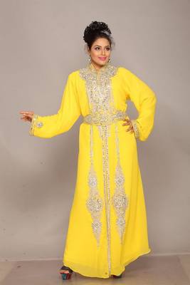 Yellow embroidered georgette islamic kaftan 1