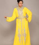 Yellow embroidered georgette islamic kaftan